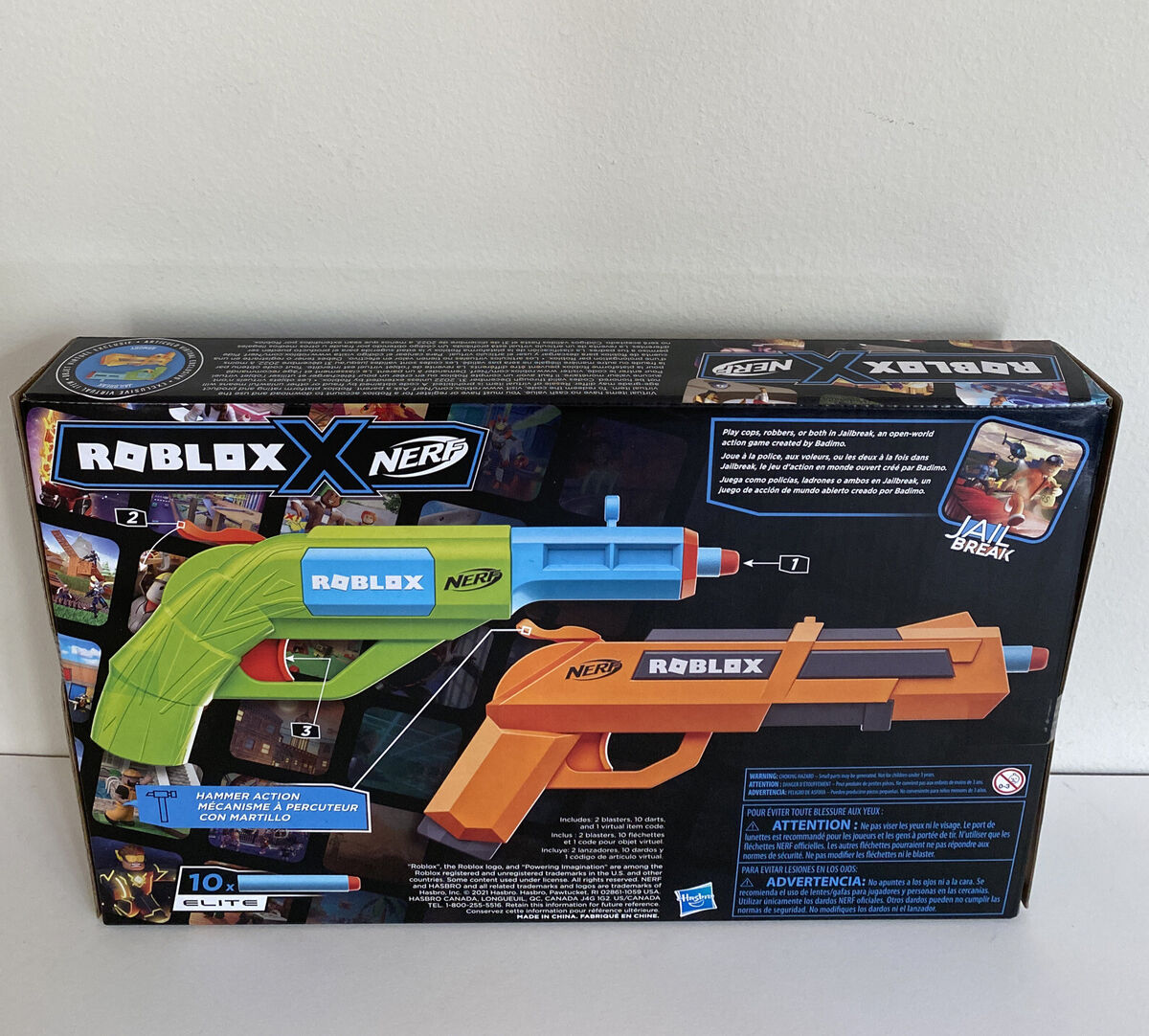 NERF Roblox Jailbreak Armory 2 Blasters w/ Hammer Action Priming, 10 Darts,  8+