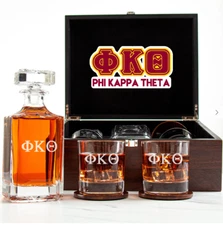 Phi Kappa Theta - Fraternity Decanter and 2 Glasses In Wood Box Set