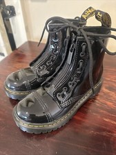 Dr Martens Sinclair Bex J Zip Up Lace Patent Leather Boots Black kids US1