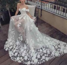 3D Floral Wedding Dresses A line Sweetheart Off Shoulder Illusion Bridal Gowns