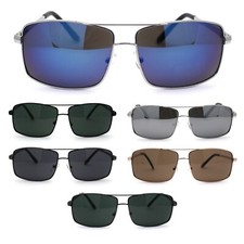 Mens Narrow Rectangular Pilots Metal Rim 90s Sunglasses
