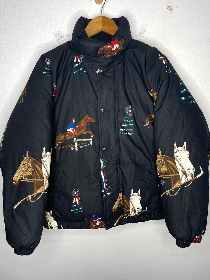 Polo Ralph Lauren Grande Negro Ecuestre Puffer Chaqueta Rugby Rodeo Caballo Abrigo GQ Foto 3 de 4