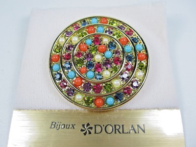 D'Orlan Gold Plated Circle Brooch with Swarovski Crystals and Sandstones 0528