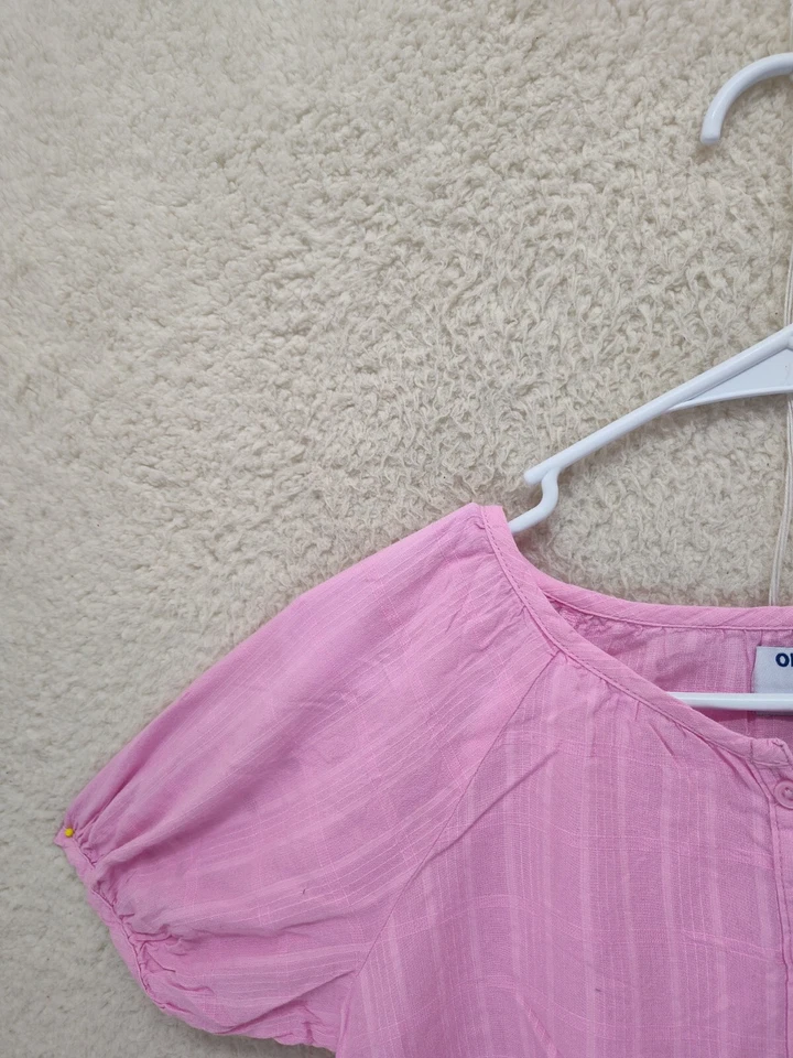 Camisa informal Old Navy para niñas grande rosa mezcla de algodón manga corta con botones Foto 2 de 4