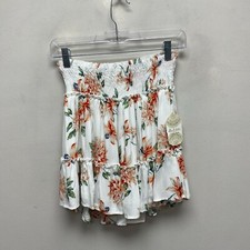 Altard State Women Off White Combo Floral Pull On Stretch Smocked Tiered Skirt S