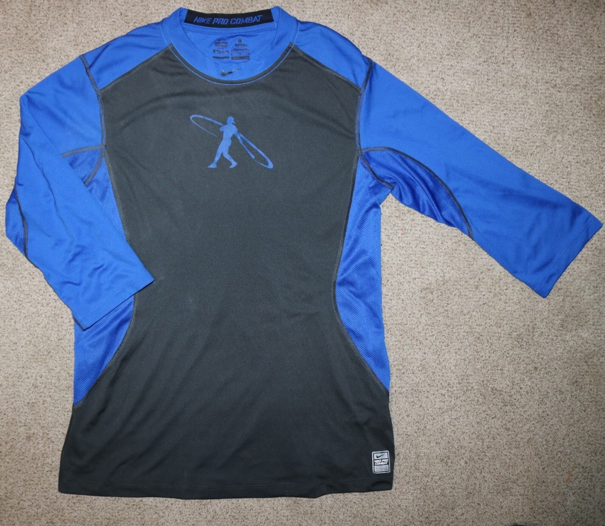 Ken Griffey Jr Nike Pro Combat Fitted Shirt Black Blue Swingman