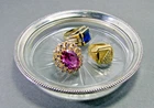 Vintage Beaded Edge Sterling Silver  & Pressed Glass Ring Dish F. M. Whiting Co.