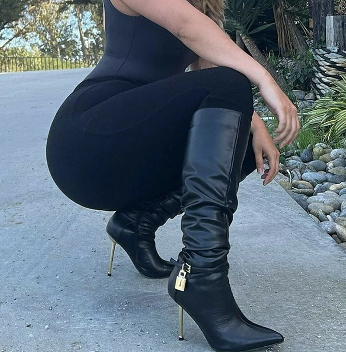 Vegan leather knee high cheap boots