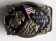 PEWTER ENAMEL U.S. MARINE CORPS IWO JIMA LOGO MILITARY BELT BUCKLE 3 INCHES