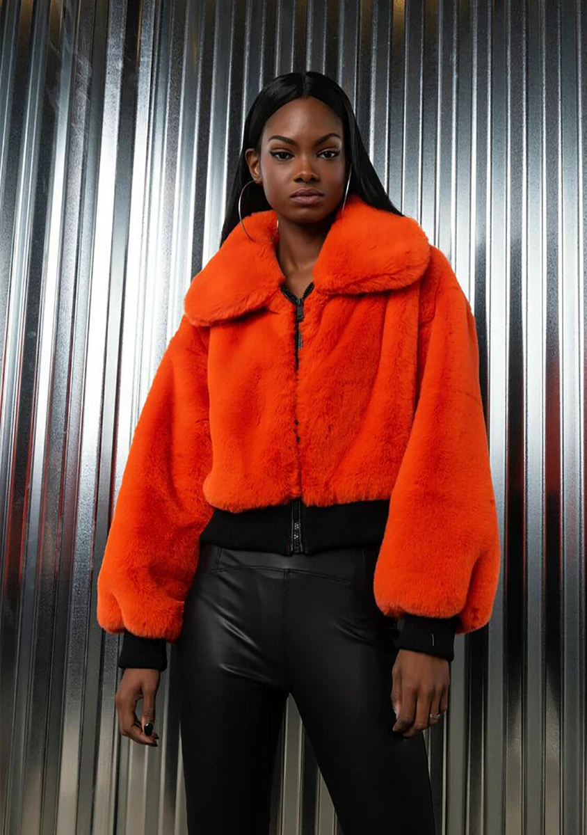 Neon orange fur shop coat