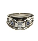 14k white gold .91ct VS1 H princess diamond sapphire gemstone engagement ring 7g — photo 1