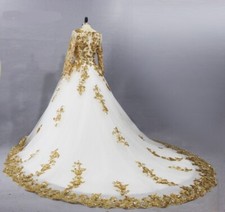 Exquisite Gold Ball Gown Wedding Dresses Lace AppliqueSweep Train-Bridal Gowns