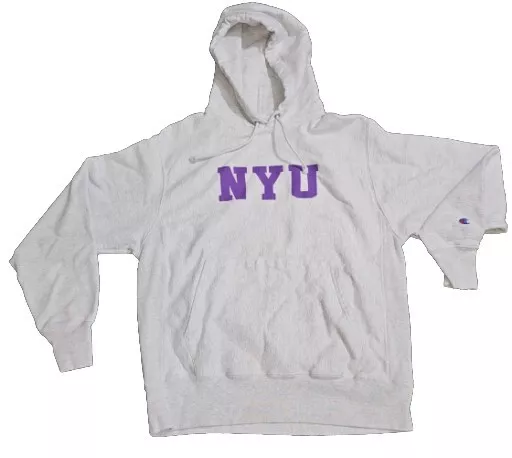 Vintage NYU Champion Reverse Weave Hoodie Sweatshirt Size Medium