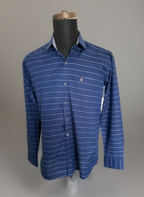 Premium Men s Cotton John Morris Navy Striped Made In India Shirt Size LG EUC