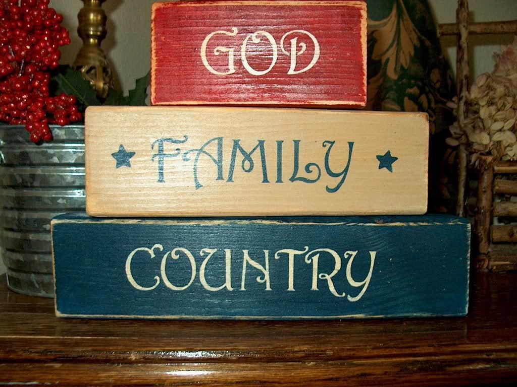 Primitive Shelf Blocks GOD FAMILY COUNTRY 4th of July Patriotic