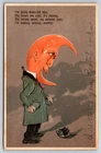 Humanized Anthropomorphic Crescent Moon Man Dropped Wallet 1907 Postcard