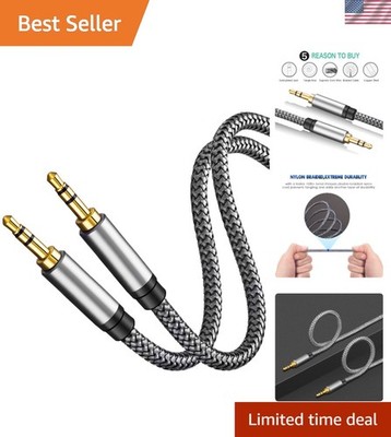 Durable 15ft Nylon Braided Aux Cable - 3.5mm Male to Male for Seamless Sound
