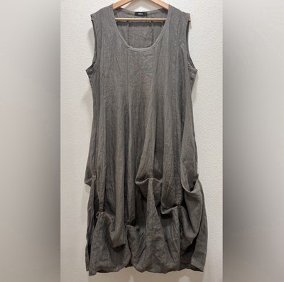 Ralston Linen Sleeveless Balloon Dress Gray Sz Large Artsy Lagenlook Art To Wear