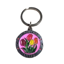 Holland Tulips Silver Tone Keychain Pink Red Purple Souvenir