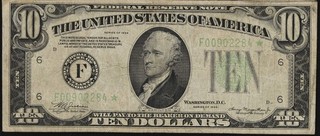 1934 C $10 Federal Reserve Star Note ⭐Atlanta F District Dark Green Seal