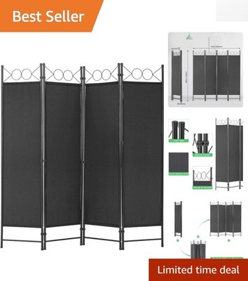 Freestanding 4 Panel Black Room Divider - Perfect for Home or Office Privacy