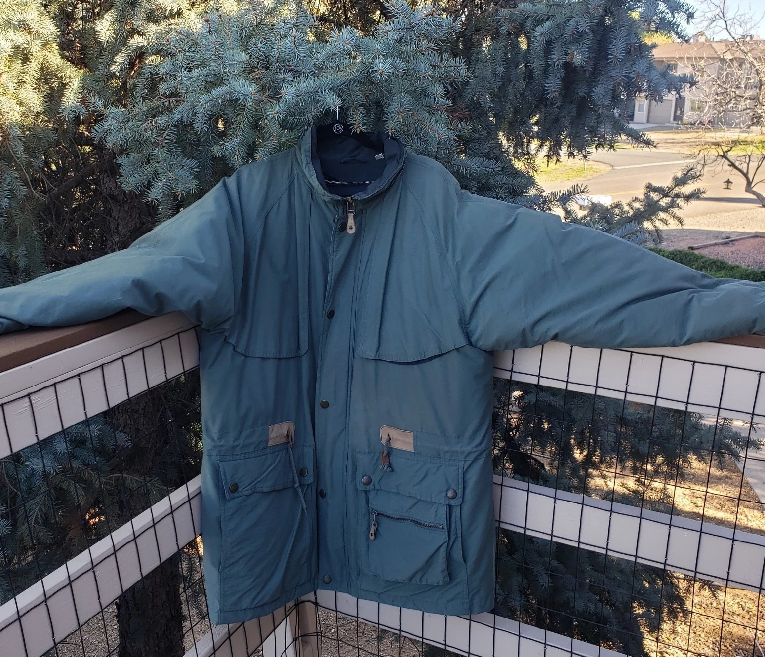 London Fog Jacket Men's L-Reg Green Down Filled Parka Removable Warmer Winter