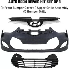 Front Bumper Cover Fascia & Upper Grille For 2012-2017 Hyundai Veloster