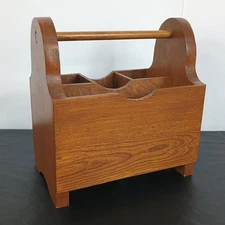 Vintage Wooden Cutlery Flatware/Napkin Caddy Open Carrier Holder Country