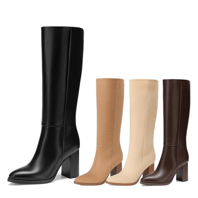 DREAM PAIRS Women's Knee High Boots Chunky Block Heel Side Zip Tall Boots