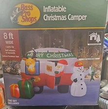 Christmas Bass Pro Shops 8 ft Santa Snowman Reindeer Camper Motorhome Inflatable