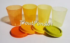 TUPPERWARE Midgets Mini Bowls 2 oz Set 4 Small Cups Orange Yellow Papaya Green