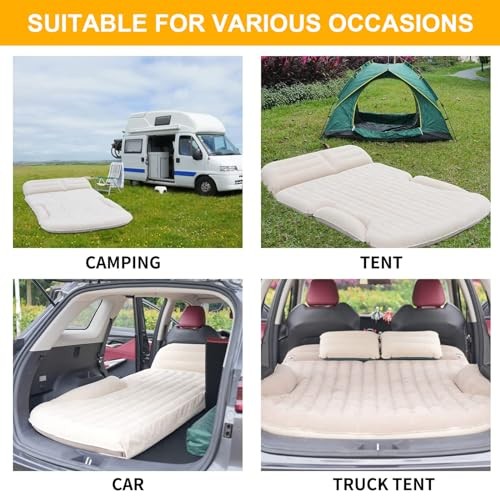SUV Air Mattress Thickened and Double-Sided Flocking Travel Beige & Coffee - Bild 4 von 7