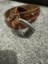 Youth Brown Leather Belt With Colored Beads And Silver Buckle 31  