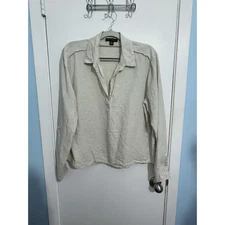 Saks Fifth Avenue Linen Blouse Large Beige Lagenlook Minimalist Quiet Luxury