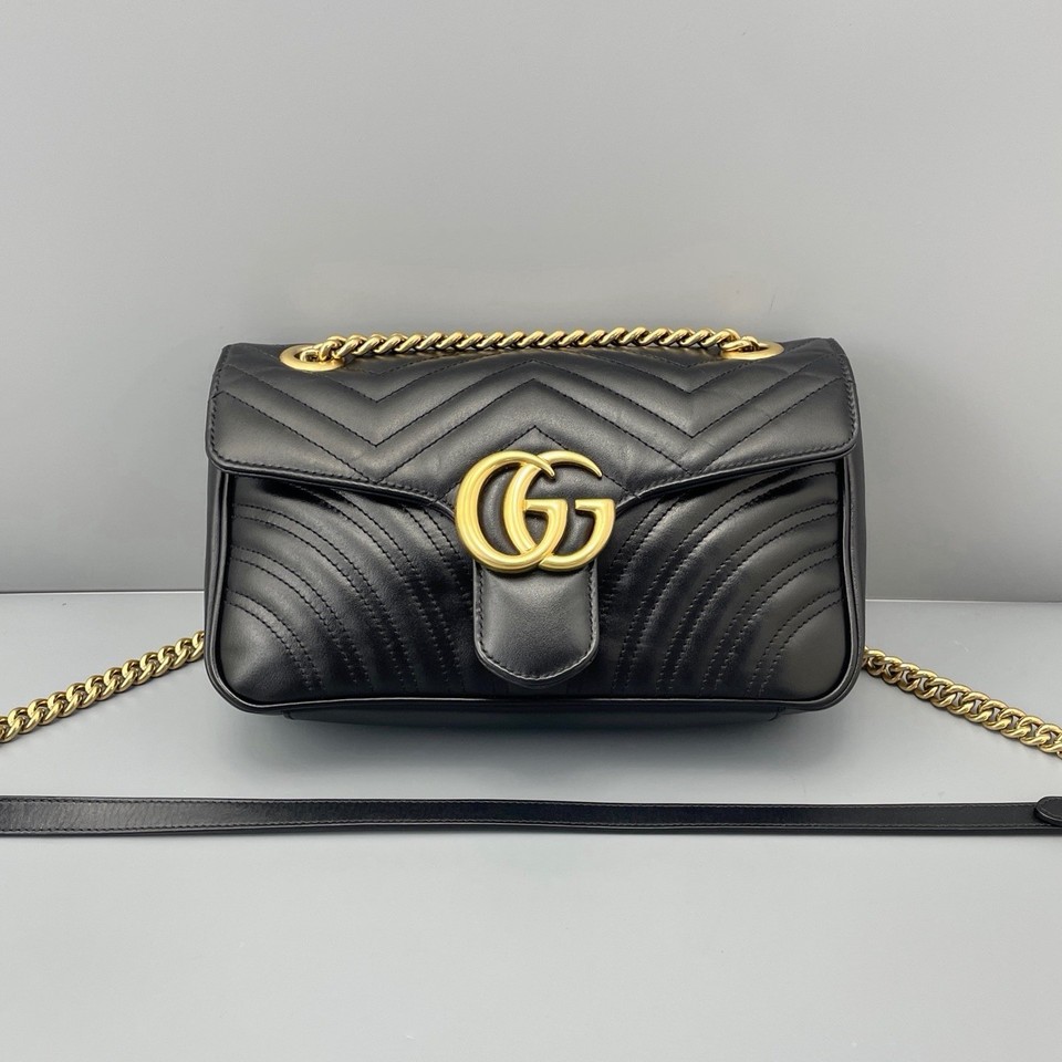 Authentic Pre-owned Gucci GG Marmont 26 Black Matelassé Leather Shoulder Bag
