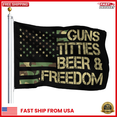Guns Beer & Freedom Beer Flag Outdoor Party Decoration: 3x5 Funny Banner FAST US