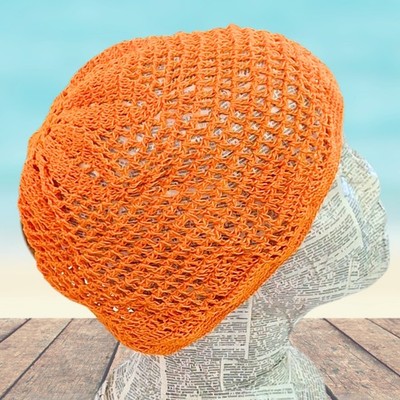 Crochet Lace ''Boho'' Hat - Orange Cotton - Adult One Size