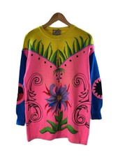 GIANNI VERSACE Knit Sweater (Lightweight) Size 44 Wool Pink All-Over Print 90s