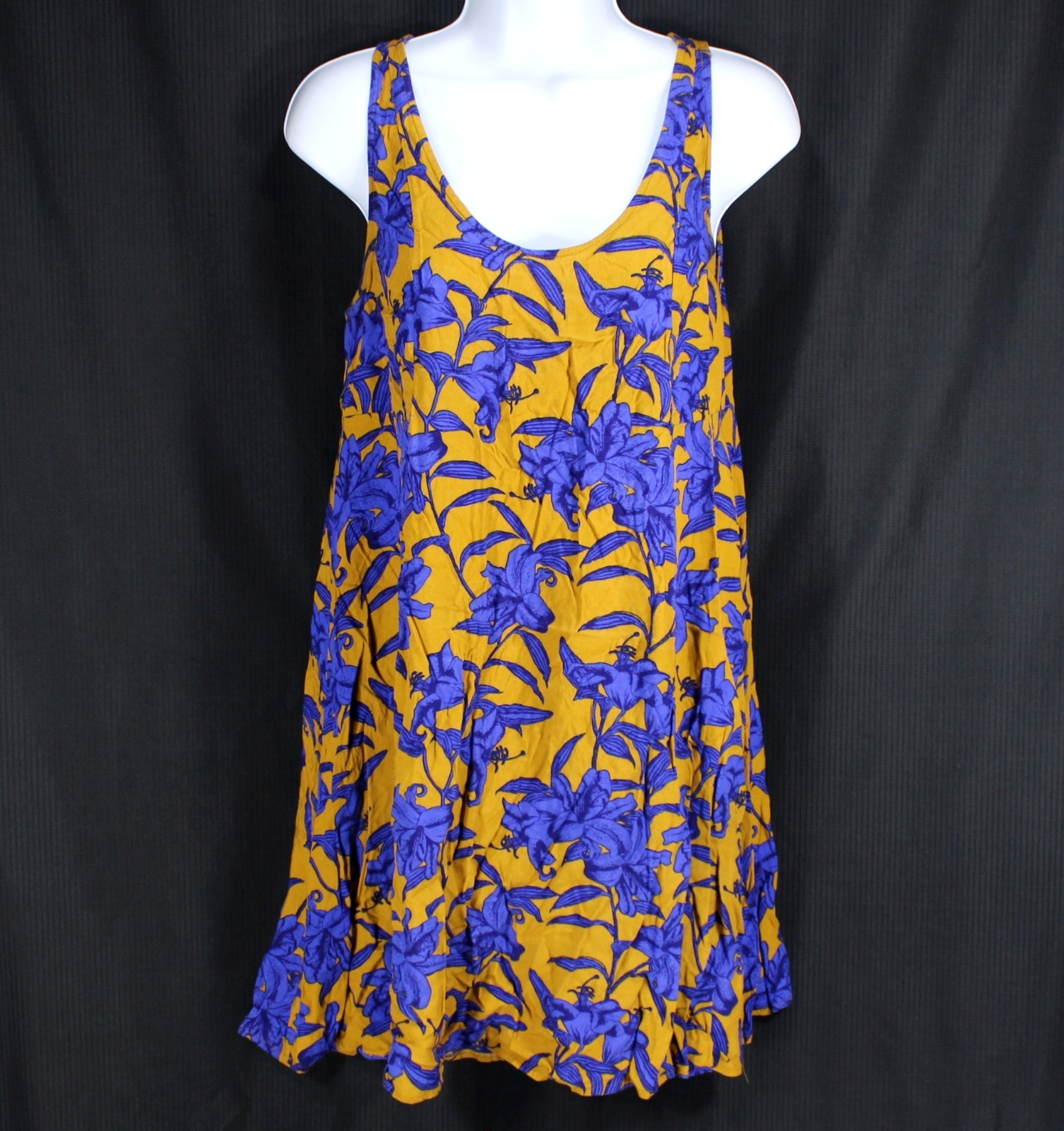 H&M Dress Women's 6 Sleeveless Shift Mustard Yellow & Blue Floral Summer Beach