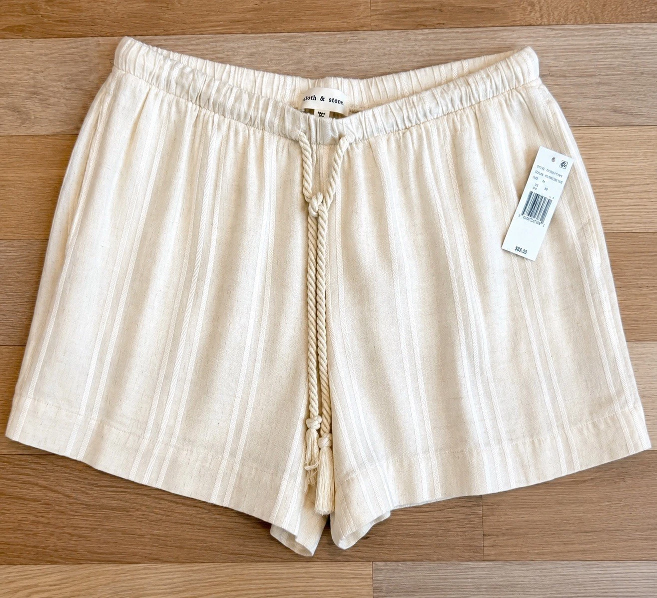 NWT Cloth & StoneIsland beige Stripe Pull On Linen Blend shorts Med MSRP $88