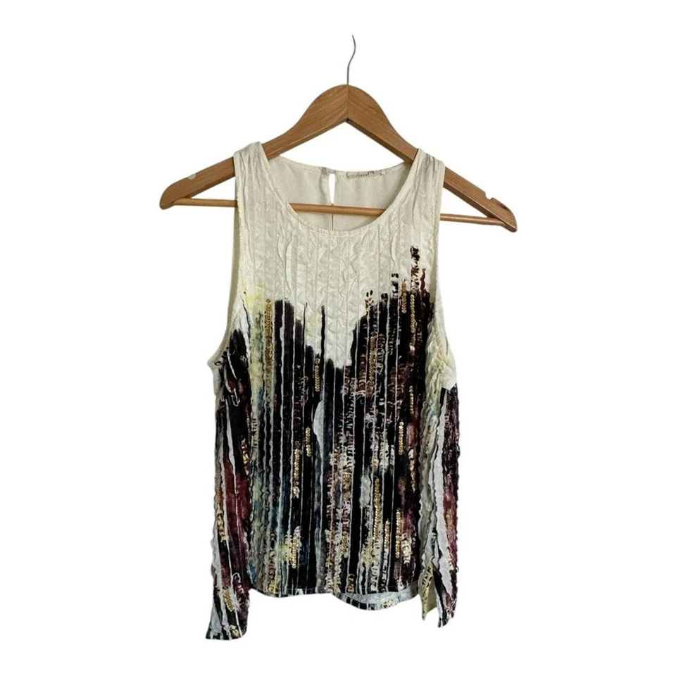 Top Anthropologie estampado floreat con lentejuelas sin mangas 10 Foto 3 de 4