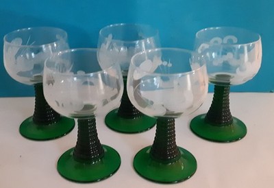 5x Weinrömer  France Weinglas geätzten Dekor 0,20 Trompete grün ARC Luminarc Top