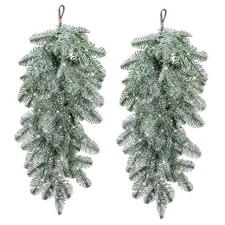 Watayo 2 Pcs Artificial Christmas Snow Teardrop Swag, 28" Faux Snow Flocked 