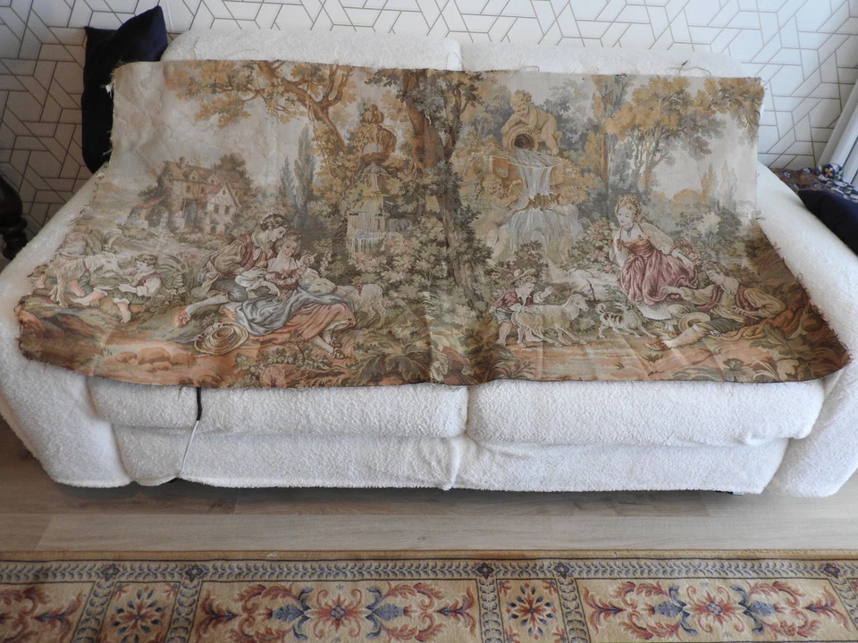 grande TAPISSERIE MURALE ANCIENNE TENTURE GOBELINS 180 X 94 cm GOBLYS TABLEAU - Photo 3/4