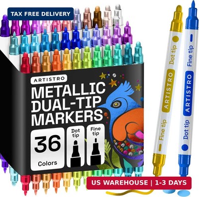 ARTISTRO 36 Metallic Dual-Tip Acrylic Paint Markers - Paint Pens Set with Dot &