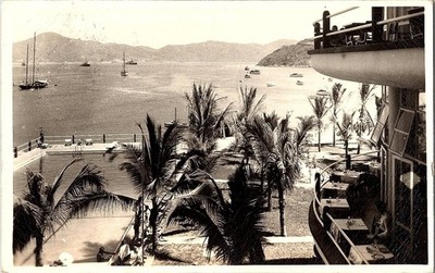 RPPC Postkarte Mexiko Cabo San Lucas Hafenblick Ozean Resort 1950er