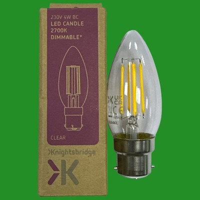 2x 4W (=40W) Knightsbridge LED dimmbar Filament klar Kerze Glühbirne BC B22