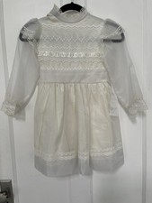 Vintage 50 s Little Girls Dress Sz6x White W/ Sheer Overlay Lace Detail
