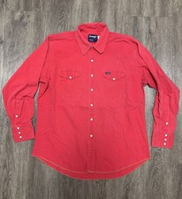 Vintage Wrangler Cowboy Cut X-Long Tails Shirt Men s 17 35 Red Pearl Snap USA