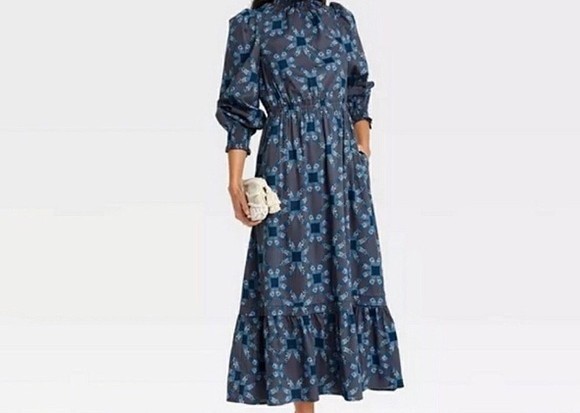 Universal Thread Blue Quilt Pattern Prairie Dress… - image 1